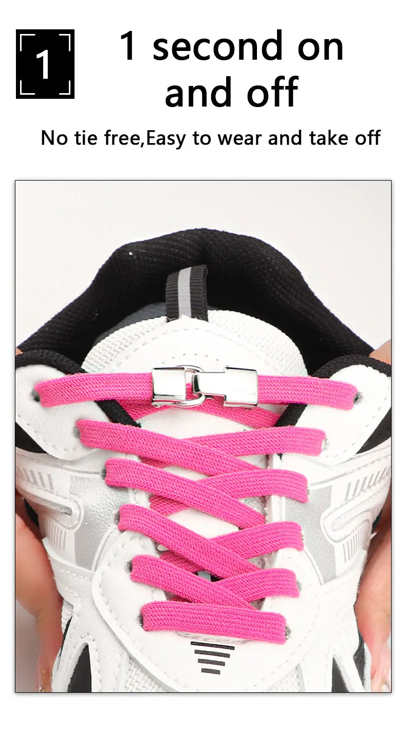 Hook Lock Schnürsenkel ohne Binden, flache, strapazierfähige, elastische Schnürsenkel für Sneaker, Erwachsene, Kinder, Sport, Gummiband-Schnürsenkel, Schuhzubehör – Detail 3