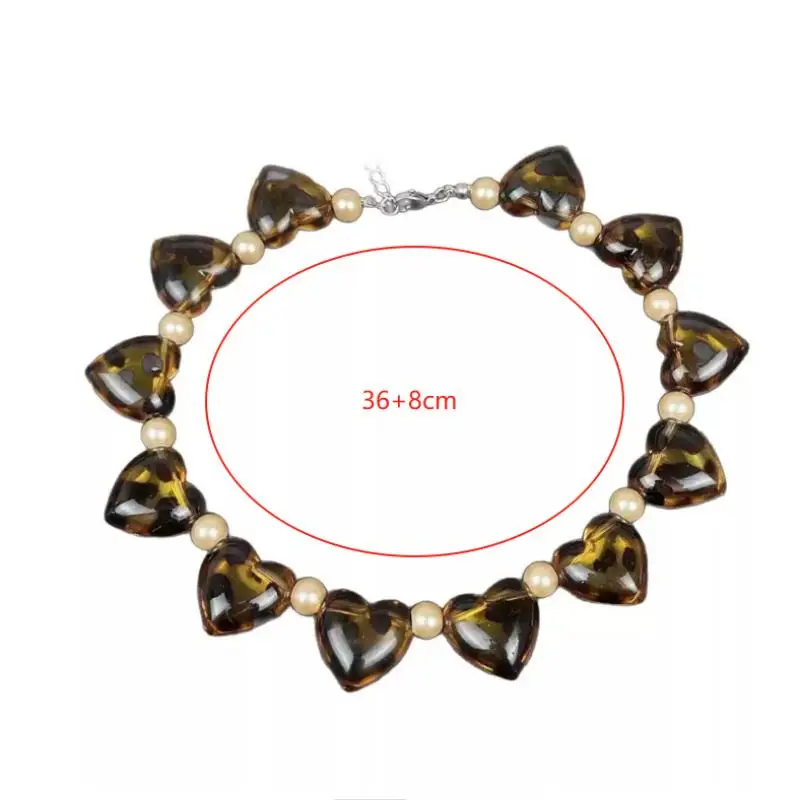 خمر القلب ليوبارد طباعة قلادة للنساء مثير Y2K زهرة اللؤلؤ المختنق الأزياء والمجوهرات البوهيمي سحر هدية #6