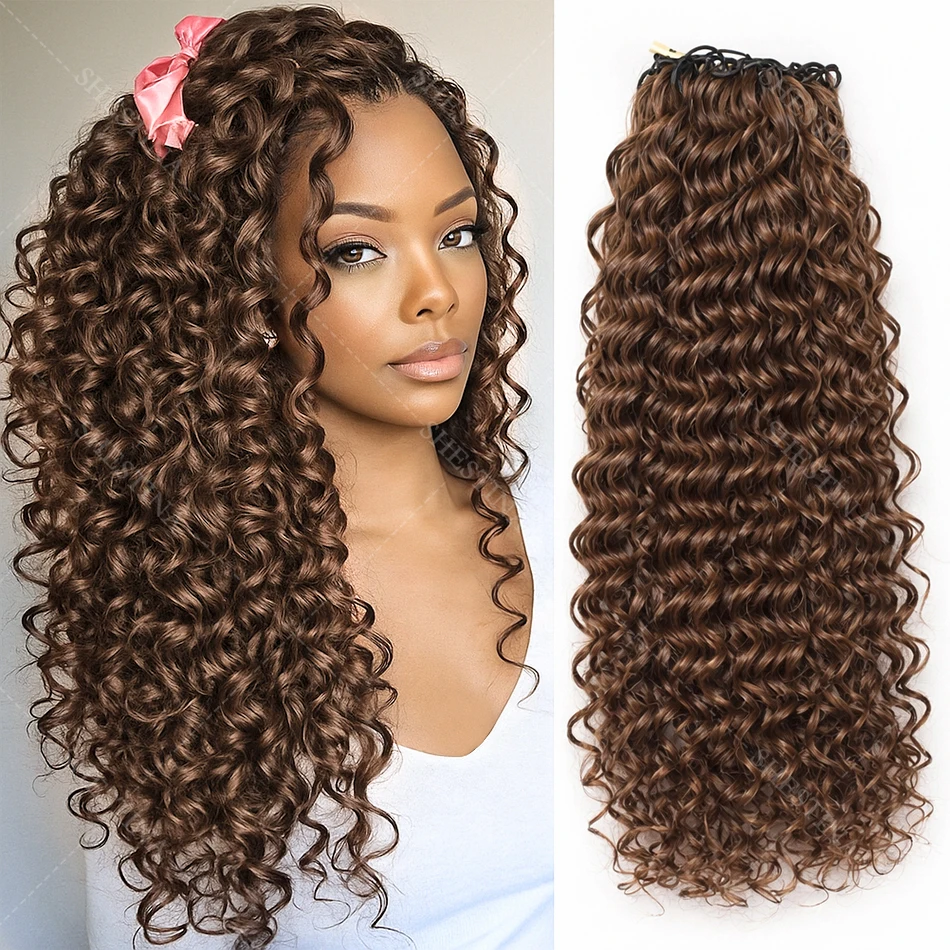 

#4 Dark Brown Deep Wave Crochet Hair Extensions Pre-Looped Human Hair Curly Pre-Separated Knotless Crochet Hair for Black Women