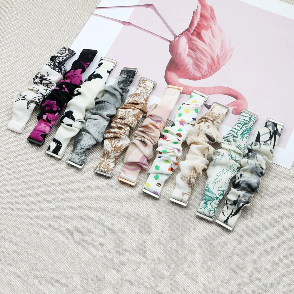 Bracelet for Huawei Band 10/ 9 / 8 Strap Scrunchies Cloth Soft Pattern Printed Fabric Wristband Bracelet Women Elastic Watchband
