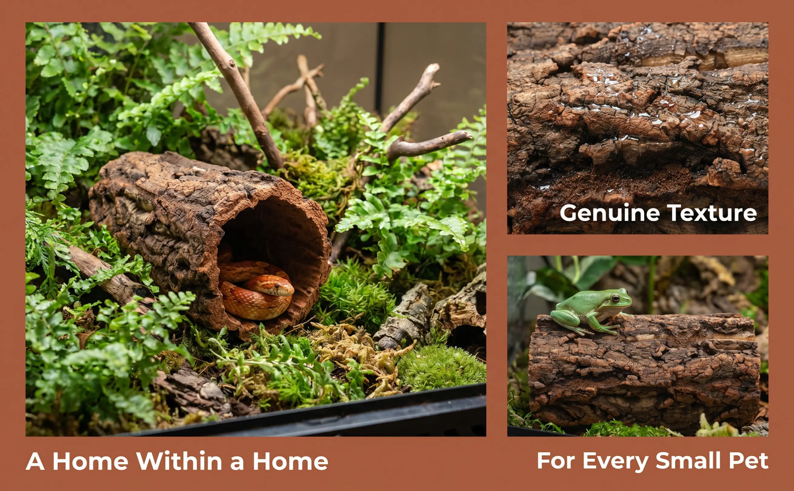 Wood Reptile Hide Cave Leopard Gecko Crested Gecko Humid Hide Amphibian Habitat Hollow Log Cave Terrarium Decor 20x12cm