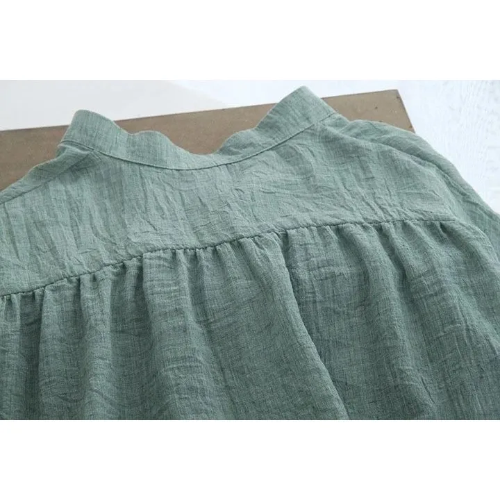 빈티지 얇은 면 린넨 자외선 차단 여성용 긴 소매 편안하고 통기성 좋은 패셔너블 캐주얼 셔츠