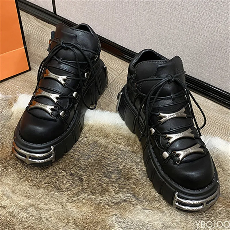 Punk Womens Ankle Boots Fashion Casual New Rock Female Chunky Shoes Metal Decoration Motorcycle Boots Women Platform Shoes