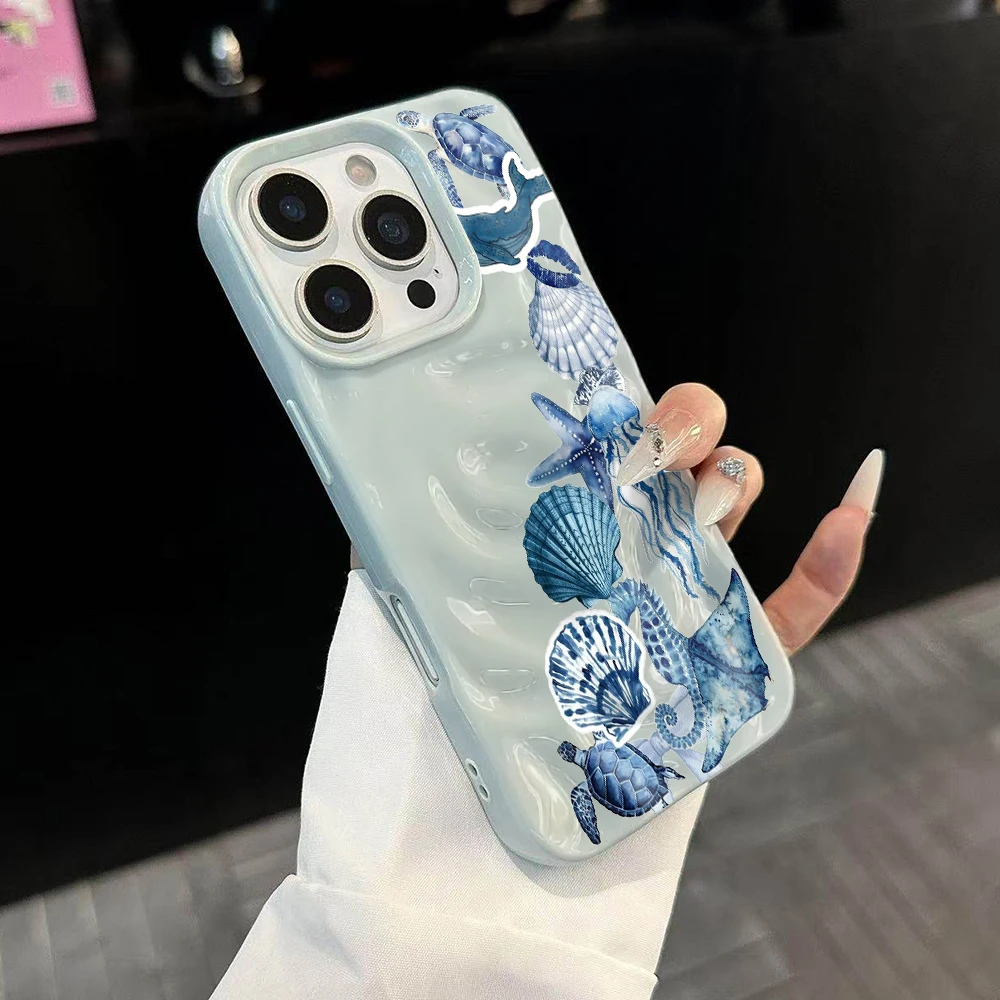 Stilvolle Handyhülle mit Meerestiermuster für iPhone 17 16 15 14 13 12 11 Pro Max 14 Plus 17Air, Faltenwellen-Design, weiche Silikonhülle – Detail 2