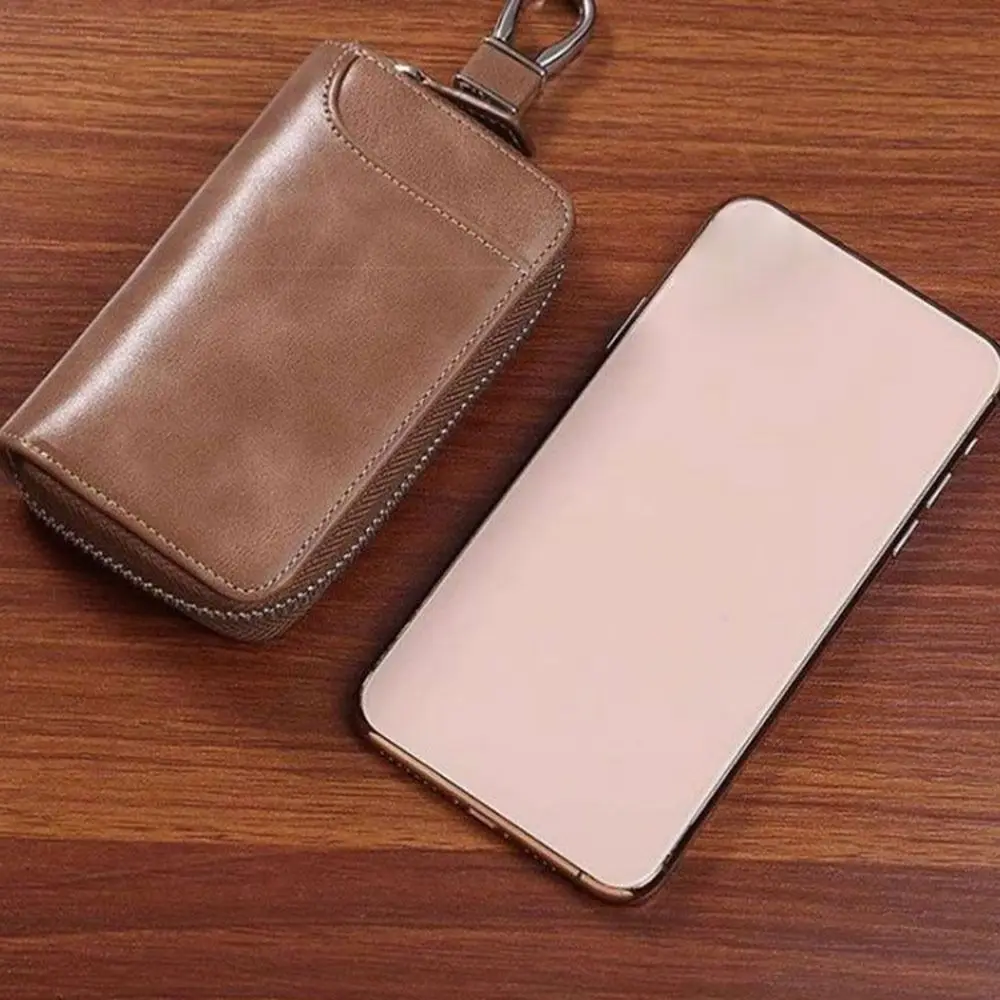 حامل مفاتيح محمول بسعة كبيرة مصنوع من الجلد متعدد الوظائف لتخزين مفاتيح السيارة للنساء والرجال #4