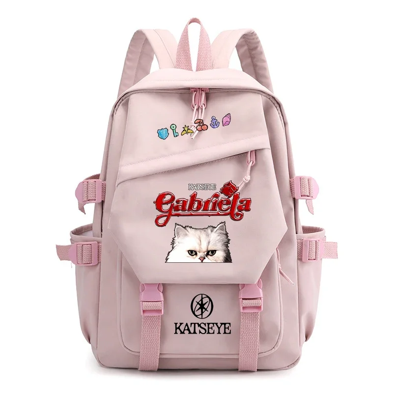 Mochila KATSEYE Gabriela para mujer, mochila universitaria con múltiples bolsillos, mochila informal para ordenador portátil, bonita mochila escolar con diseño de gato para adolescentes