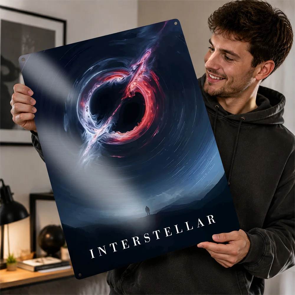 Interstellar Black Hole Artwork Metal Poster Film Wall Art Personalized Vintage Tinplate Sign for Movie Room Man Cave Home Decor