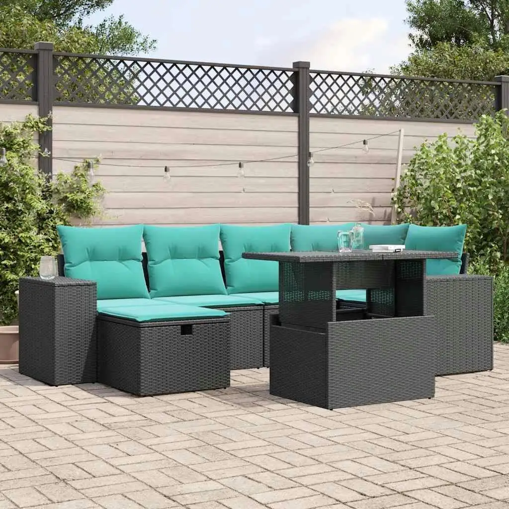 

7 Piece Outdoor Patio Sofa Set with Comfortable Cushions Black Rattan Wicker Furniture