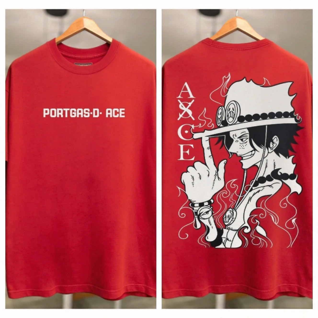 원피스 포트가스 D. 에이스. 남성 및 여성용 2026 신상 애니메이션 양면 프린트 미국 트렌디 패밀리 반팔 티셔츠