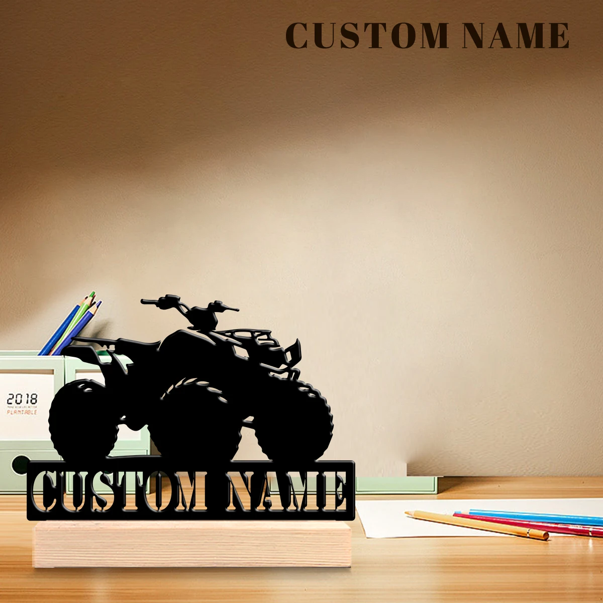 1pc Interesting Desktop Metal Statues Customizable Name With Wooden Base Holiday Gifts for Family and Friends