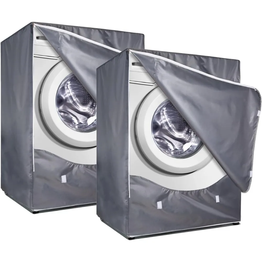 

2-Pack Waterproof Washer Dryer Covers with Zipper, Dustproof & Anti-UV for Front Load Machines, Grey
