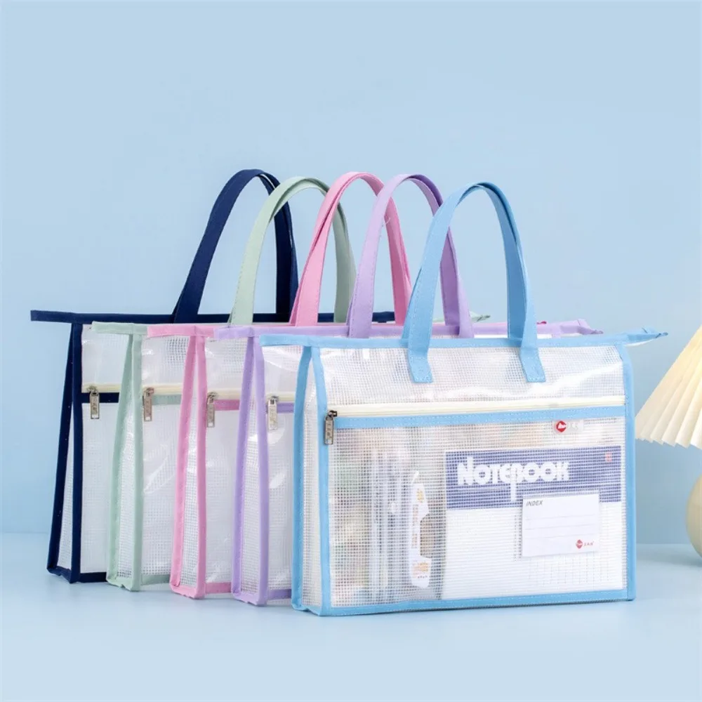 New with Zipper and Handle A3 Project Bag Mesh PVC Large Capacity Mesh Art Bag Waterproof Thickened Storage Bag Office Supplies