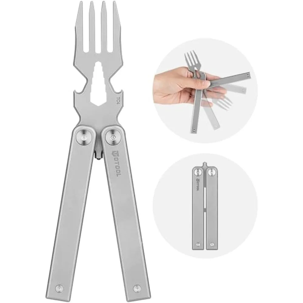 OKNIFE OTOOL Titanium Butterfly Fork OBA01 Multi Tool Bottle Opener Glass Breaker Hex Wrenches Magnetic Closure Stainless Steel