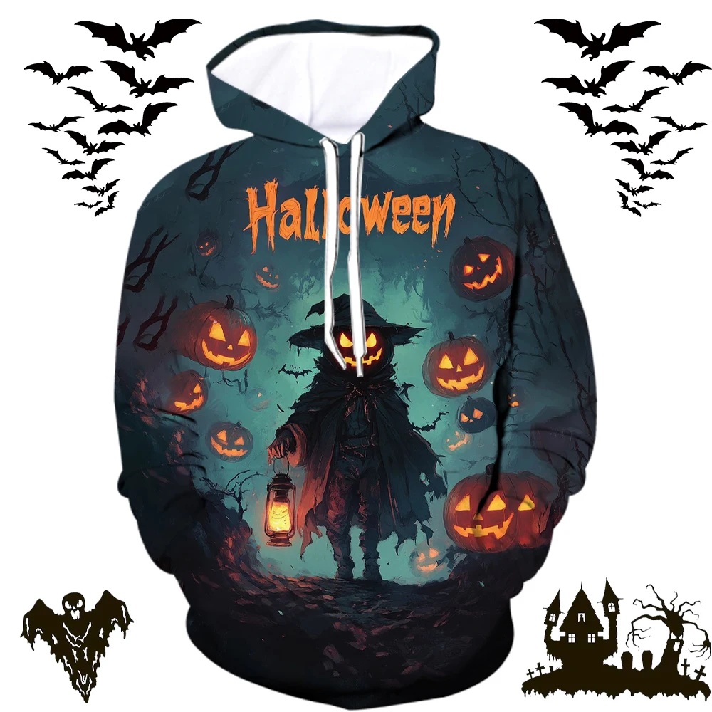 

Halloween Men's Hoodies Hip Hop Trend Pumpkin Bat Pattern Oversized Sweatshirts Autumn Winter Fashion Pullover Casual Clothing