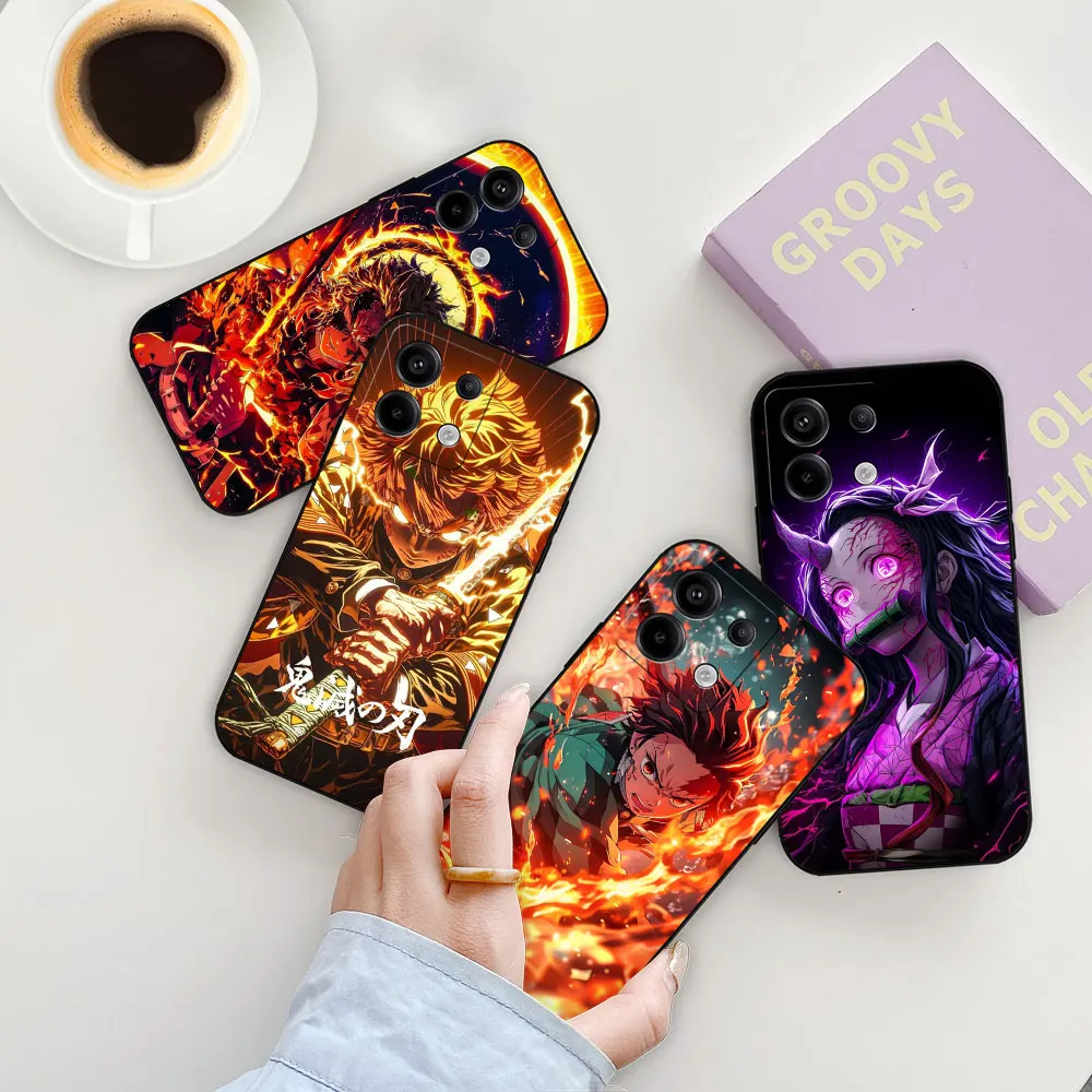 

Demon Slayer Kimetsu no Yaiba Phone Case For Redmi Note 13 12 11 10 ProPlus 12S 11S 11T 11E 10S 9 9S 8 8T 7 Pro Max Black Cover