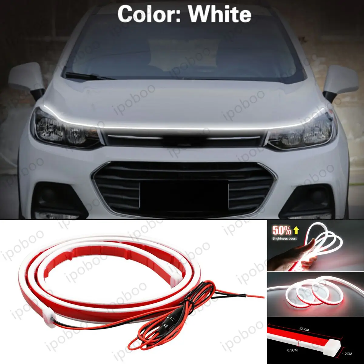 

86" LED Hood Light Strip For Chevy Trax Tracker 14-24 Flexible Dynamic Scan Start Up Hoodbeam Kit Engine Cover Decoration Light