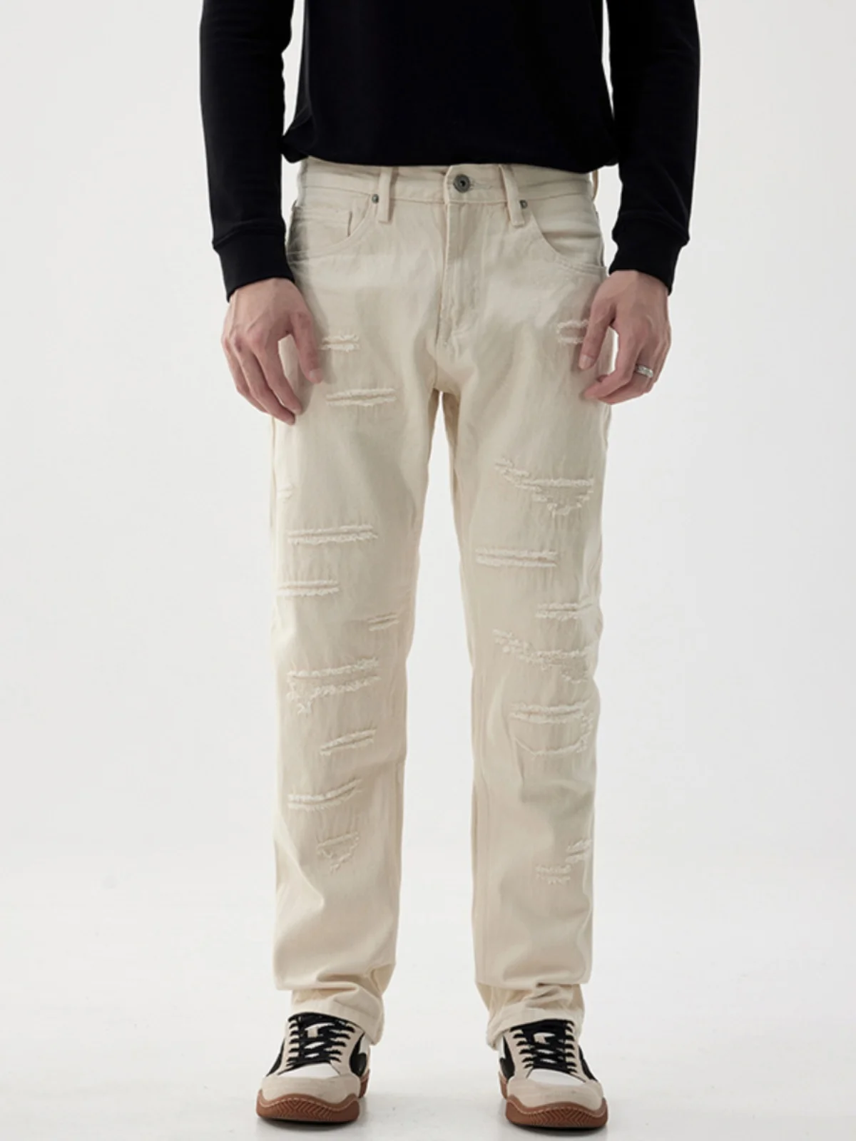 

Premium Men's Straight Leg Jeans Casual Slim Fit American Street Sle Spring Autumn High Waist Denim Pants Trendy