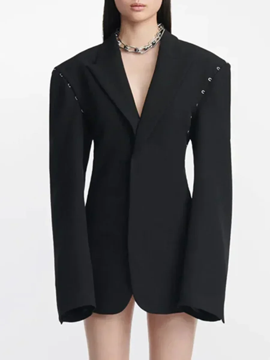 Chaqueta cruzada de color negro para mujer, traje Formal de oficina, ropa de trabajo de negocios, abrigo de chica caliente, traje de primavera y otoño, 1 pieza