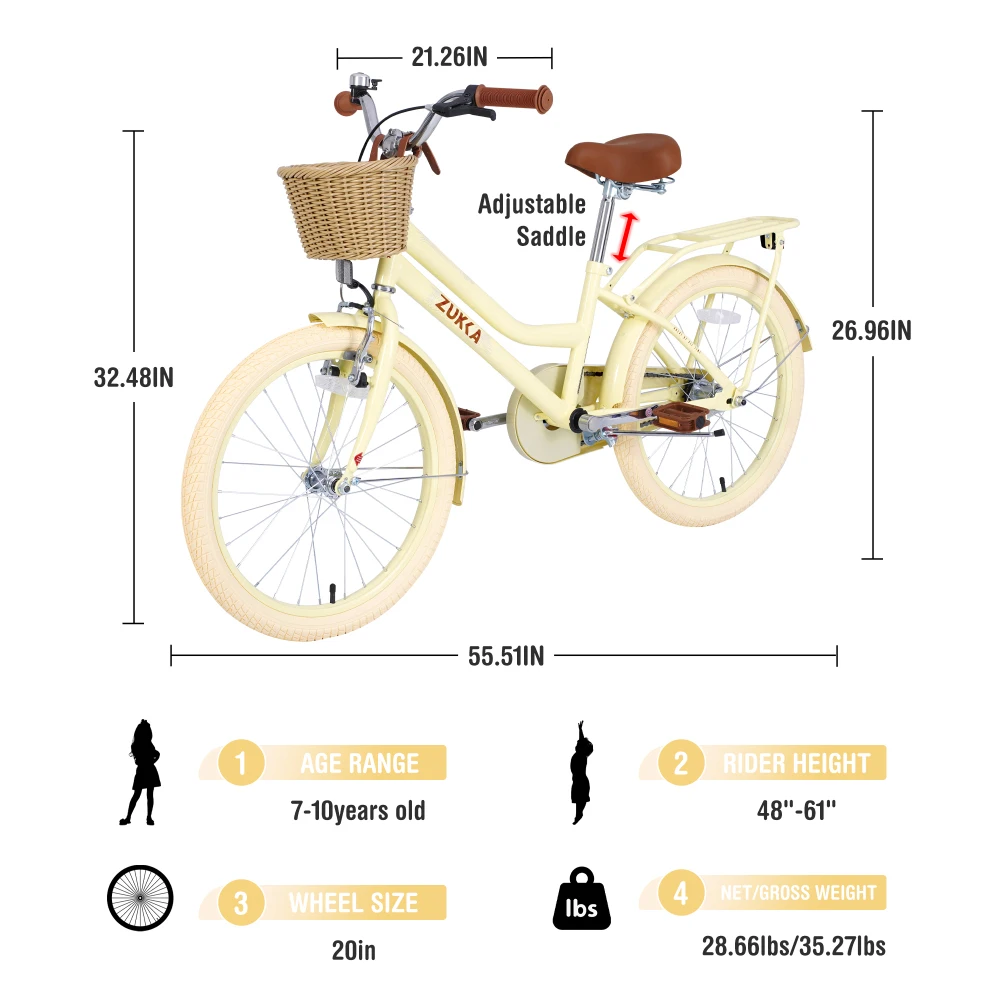 Multiple Colors,Girls Bike with Basket for 7-10 Years Old Kids,20 inch  wheel ,No Training Wheels Included