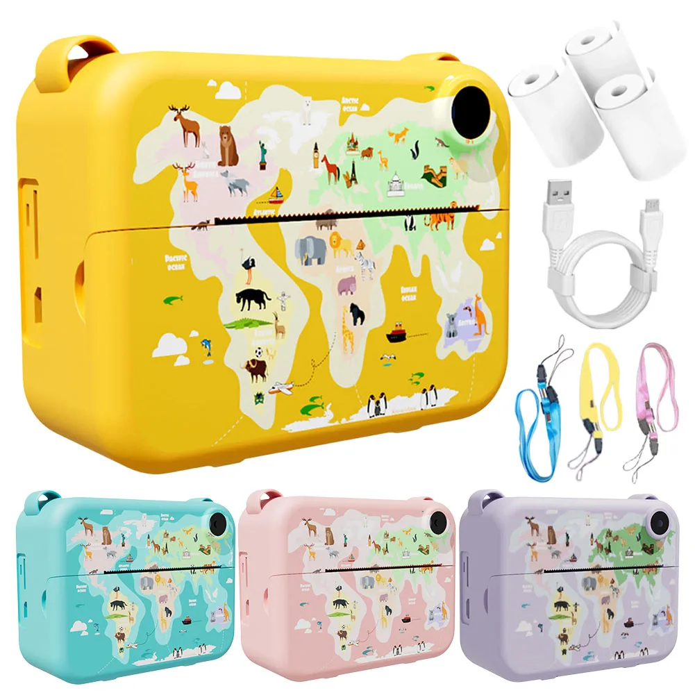 Kids Video Recorder Instant Print Photo with 3 Rolls Print Paper Kids Camera Portable Cute Camera Birthday Gifts for Girls Boys