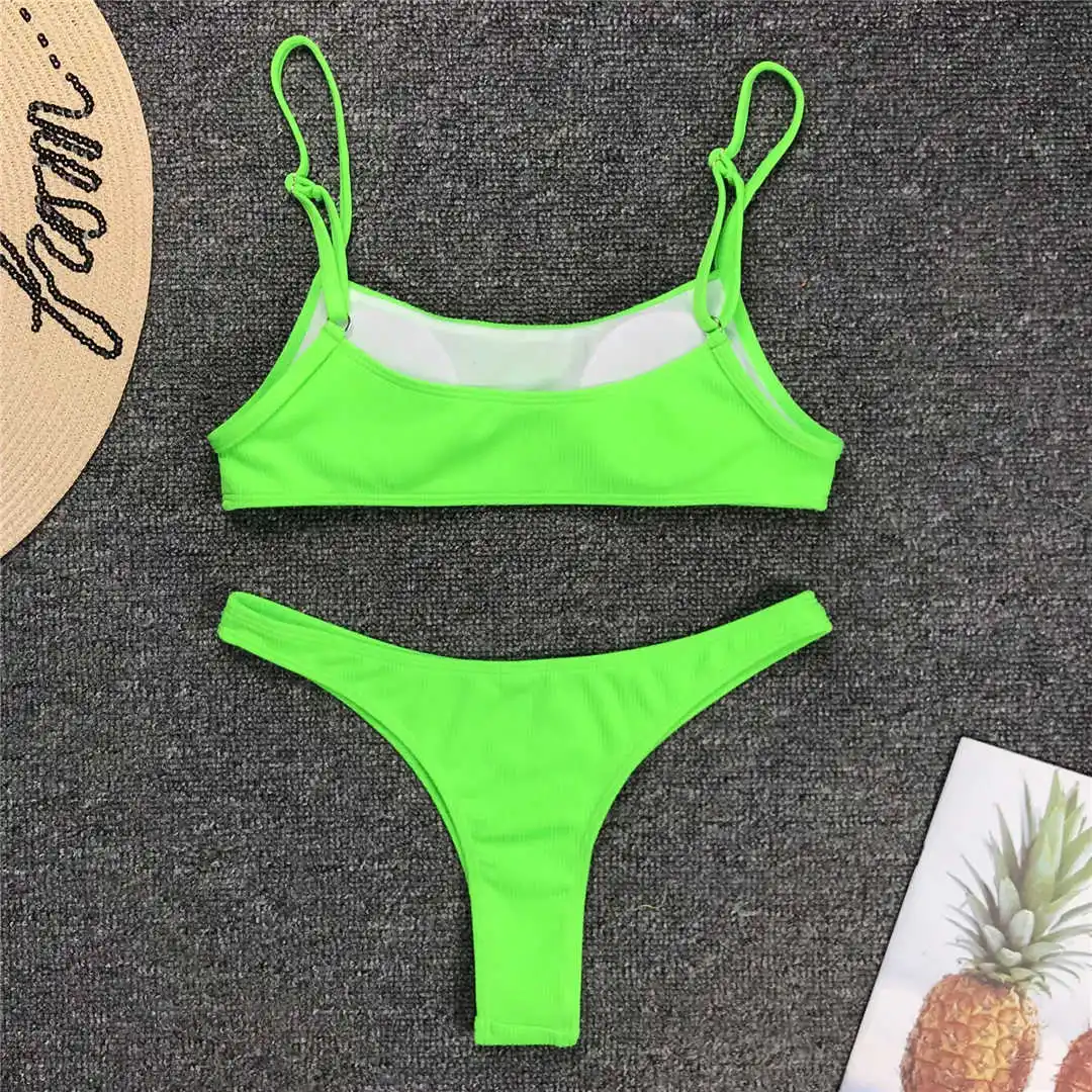 Sexy Neonpink gerippter brasilianischer Damen-Badeanzug, Bikini mit niedriger Taille, zweiteiliger Bikini-Set, Badeanzug V1295 – Detail 23