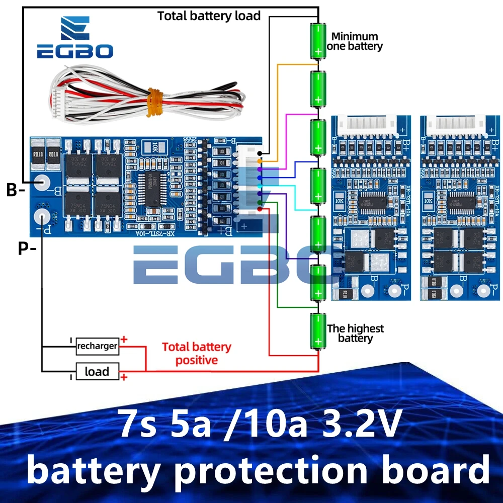 7S 5A/10A 3.2V/22.4V Lifepo4  lithium iron phosphate  Battery BMS  with balanced lithium battery protection board with cable