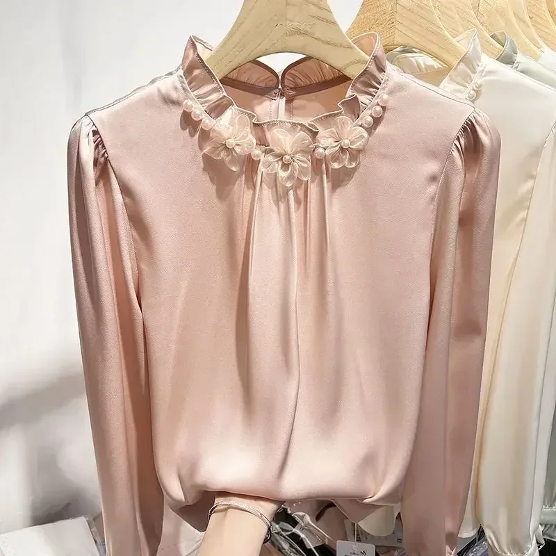 

Весенне-осенняя новая шифоновая блузка однотонного цвета, свободного кроя, с длинным рукавом, элегантная универсальная рубашка-топ, модная женская одежда, подчеркивающая темперамент