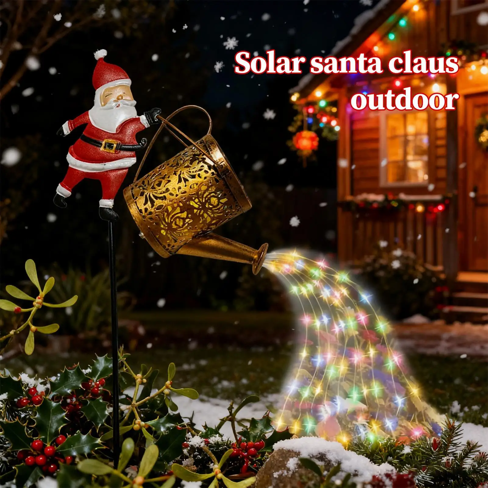 Outdoor Solar Santa Christmas Lights Solar Santa Claus Watering Kettle Garden Stake Light Christmas Gound Lamp Home Decoration