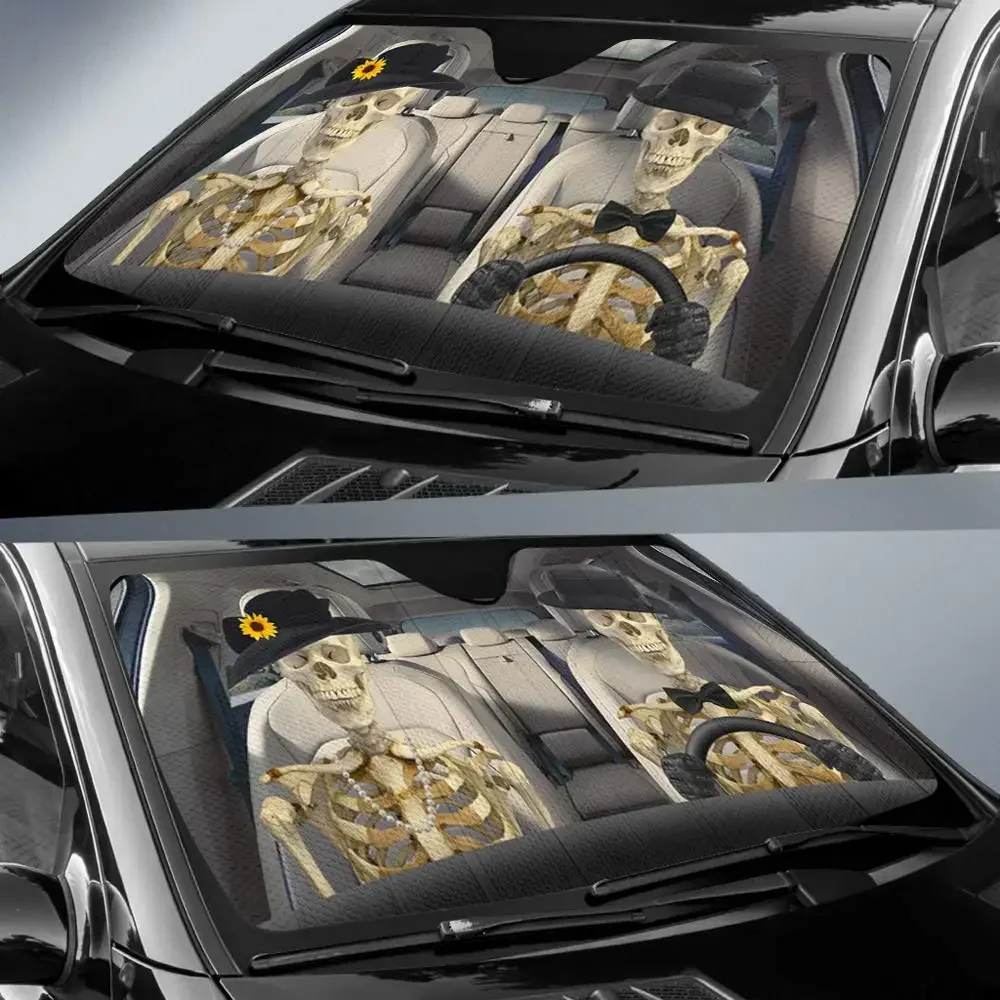 Couple Skeleton Car Windshield Sunshade Horror Skull Front Window Sun Shade Sunshield SUV Trucks Vehiclev Van UV Rays Sun Heat R