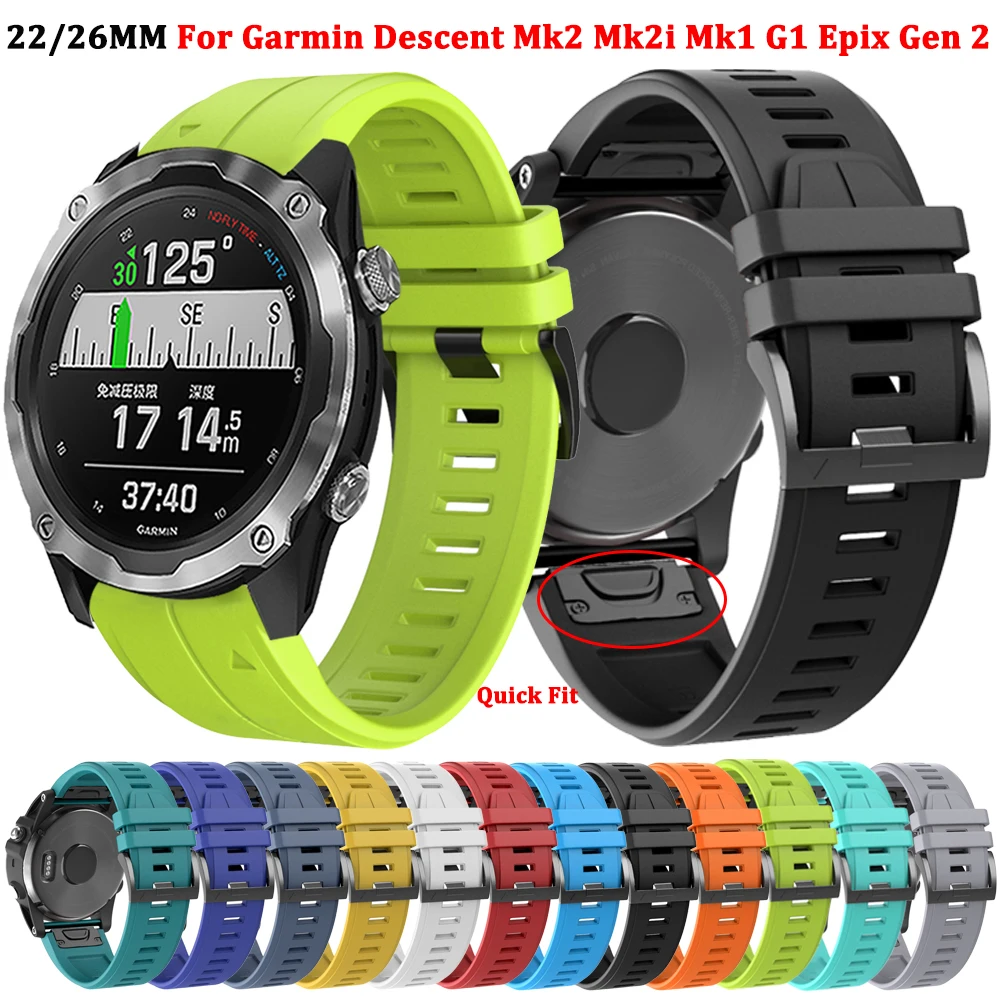 22/26mm QuickFit Silicone Strap For Garmin Descent Mk2 Mk2i Mk1/Epix Gen 2 MARQ Enduro Watchband Sports Wristband Bracelet Belt