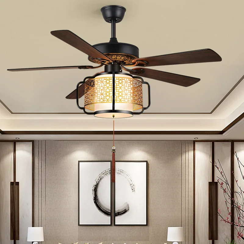 Chinese style antique lantern ceiling fan light,  living room electric dining room frequency conversion