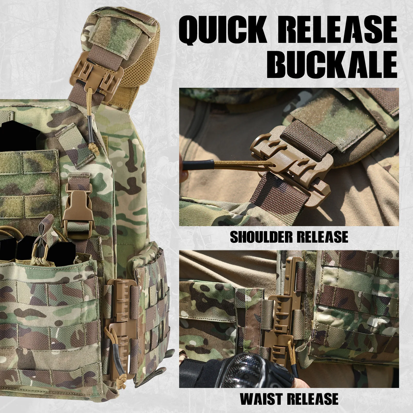 Rompi Tempur Militer Kamuflase Nilon 500D VPC Rompi Taktis Pembawa Rilis Cepat Dapat Dilepas Rompi Airsoft Peralatan Luar Ruangan