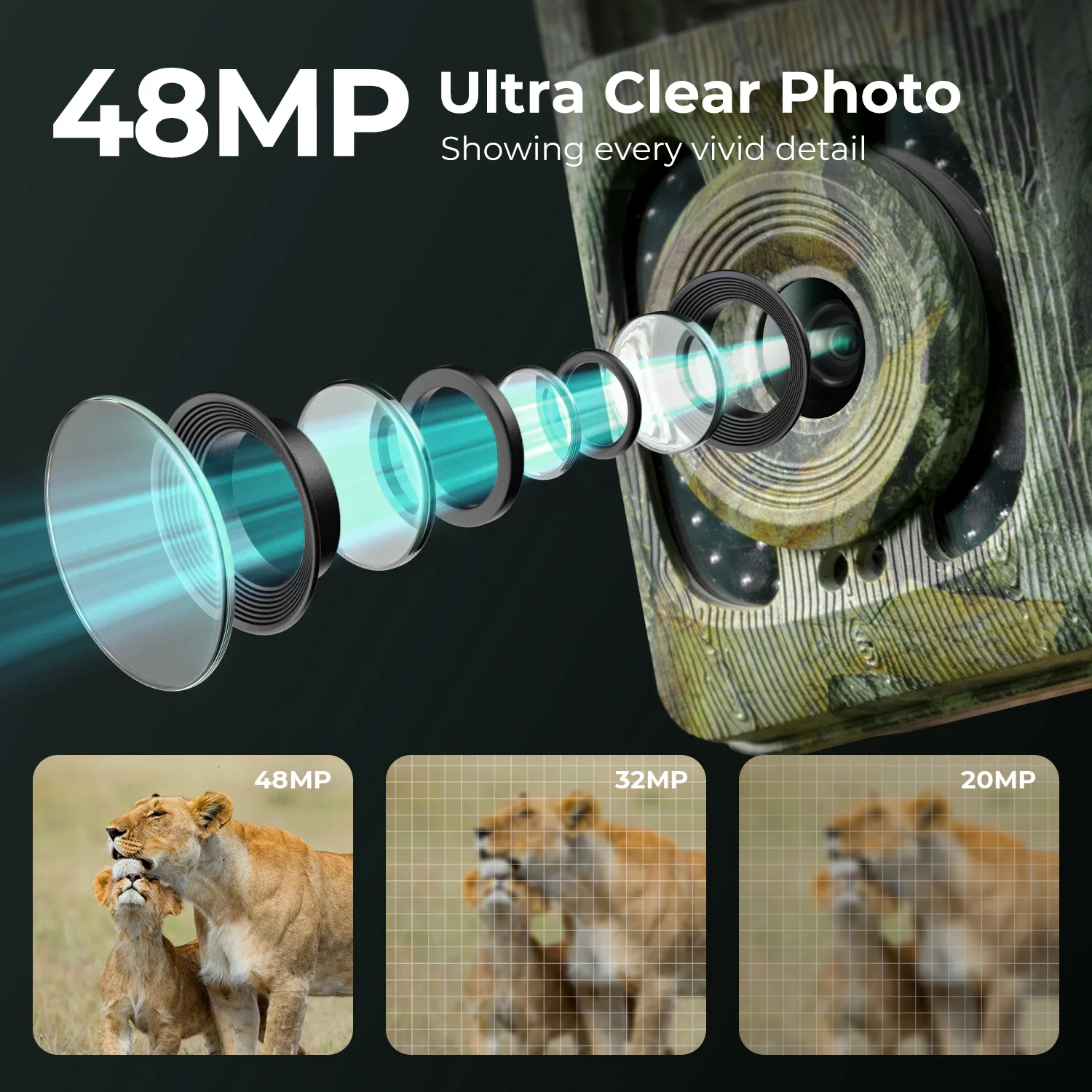 4K 48MP Trail Camera Game Camera and No Glow Night Vision 0.1s Trigger Time 120° Wide Len IP66 Hunting Camera for Travel Outdoor