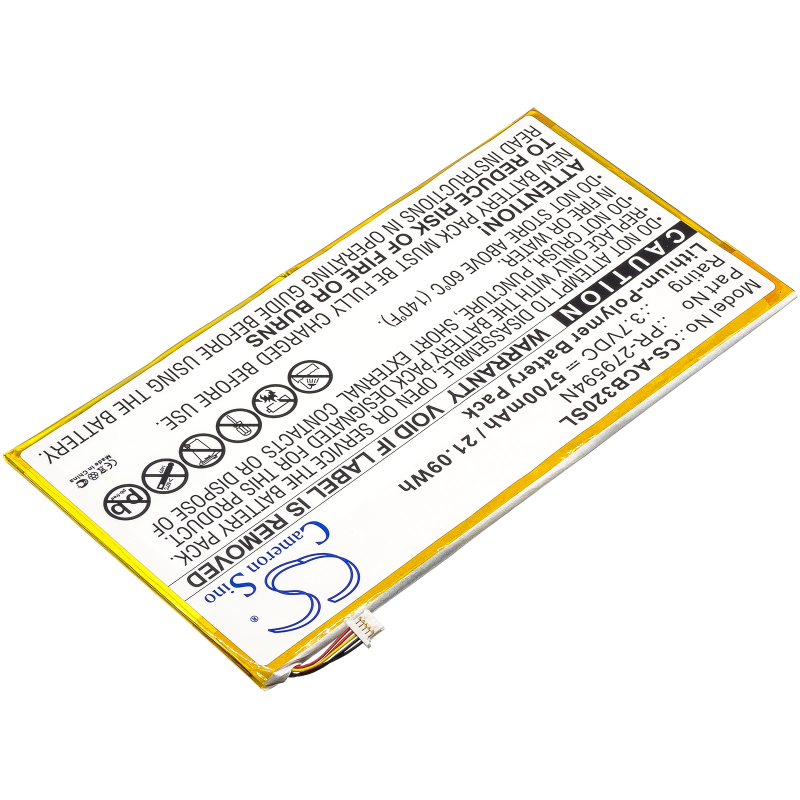 Сменный аккумулятор CS для Acer Iconia One 10 B3-A20, Iconia Tab 10 A3-A40, A5008, Iconia One 10, артикул: PR-279594N, 5700 мАч / 21.09 Вт·ч