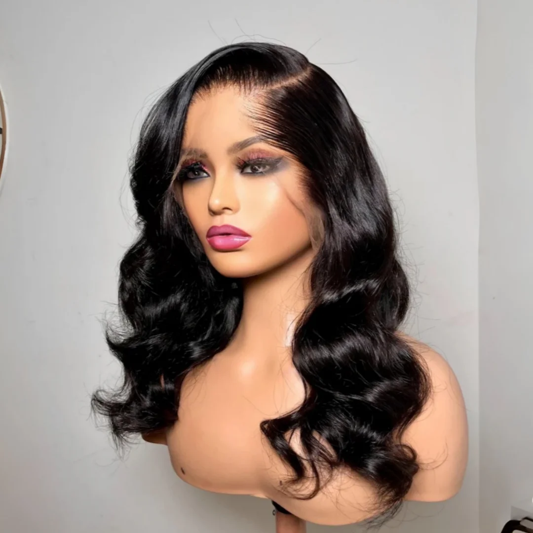 

Black Body Wave Glueless Human Hair 5x5 Silk Base with Baby Hair HD Lace European Style Preplucked for Wig Or Hair Extensions