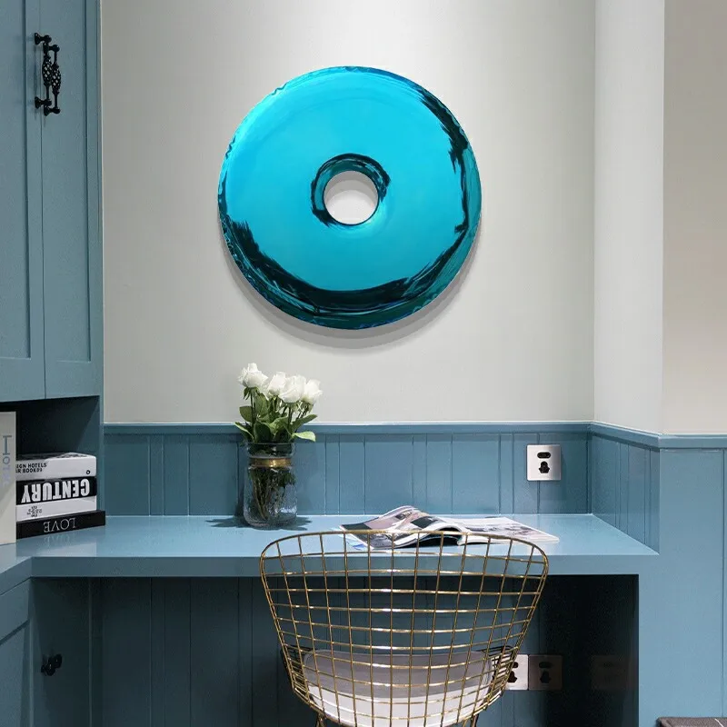 Stainless steel wall decoration, custom iron wrought interior art, minimalist modern light luxury, creative donut background