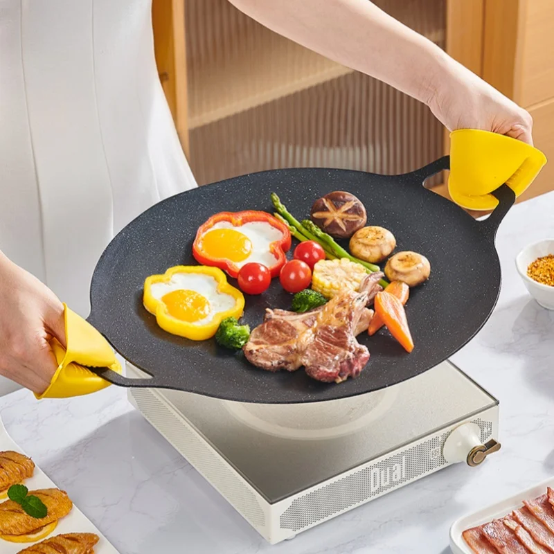 Giyoca مقلاة خبز حجرية طبية غير لاصقة طبق شواء للتخييم/صينية خبز منزلية لموقد الغاز/شواية باربيكو #2