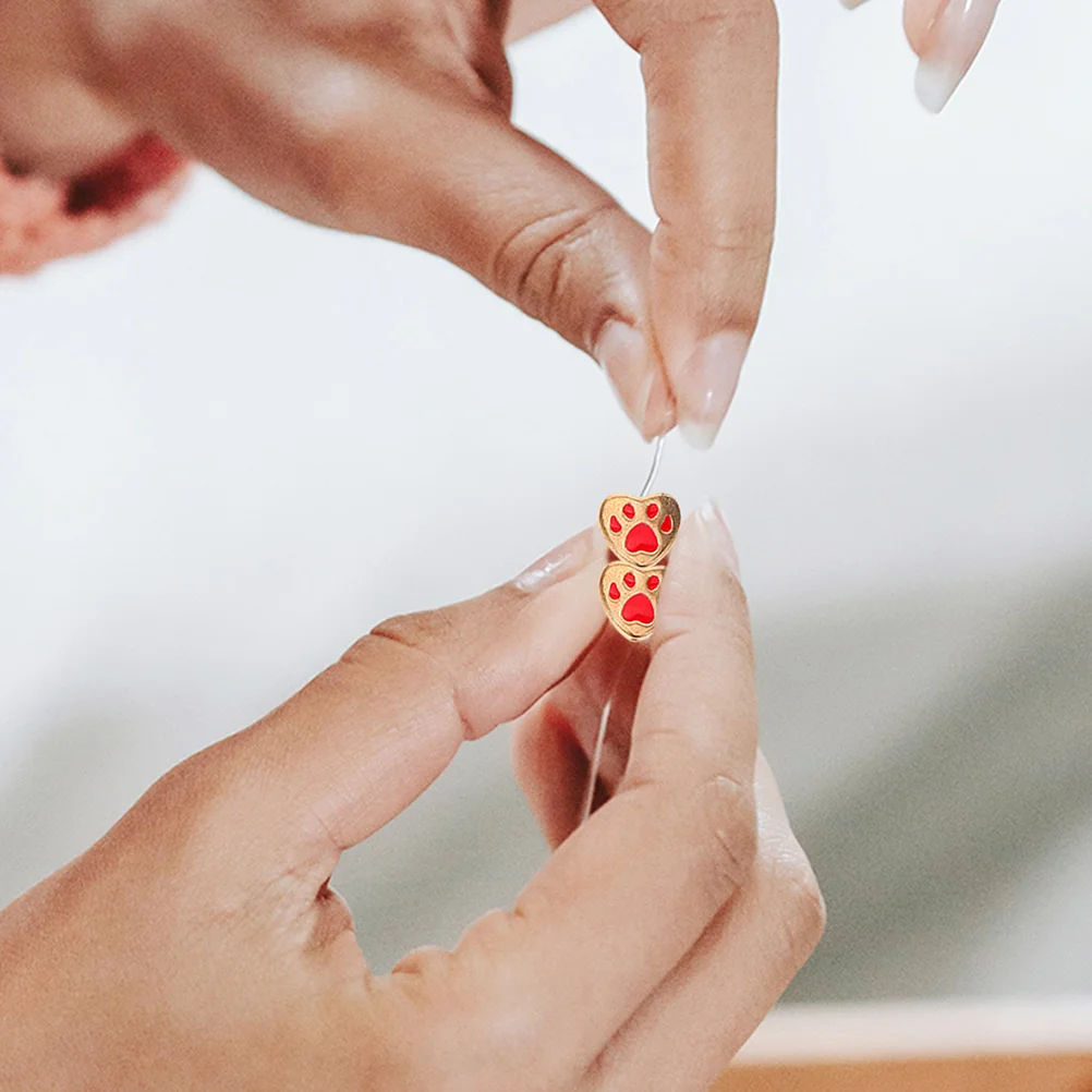 

30pcs Heart For Jewelry Making Paw Print Beads Animal Pattern Spacer Beads Diy Charm Bracelet Supplies Dog Cat Lover Gift