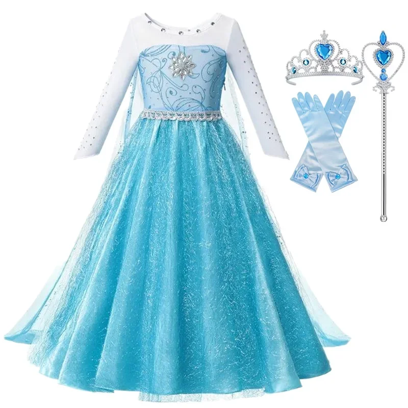 Fancy Snow Queen Elsa Costume Girls Carnival Birthday Princess Dress Kids Halloween Elsa Cosplay Party Dress Vesidos for 4-10Yrs