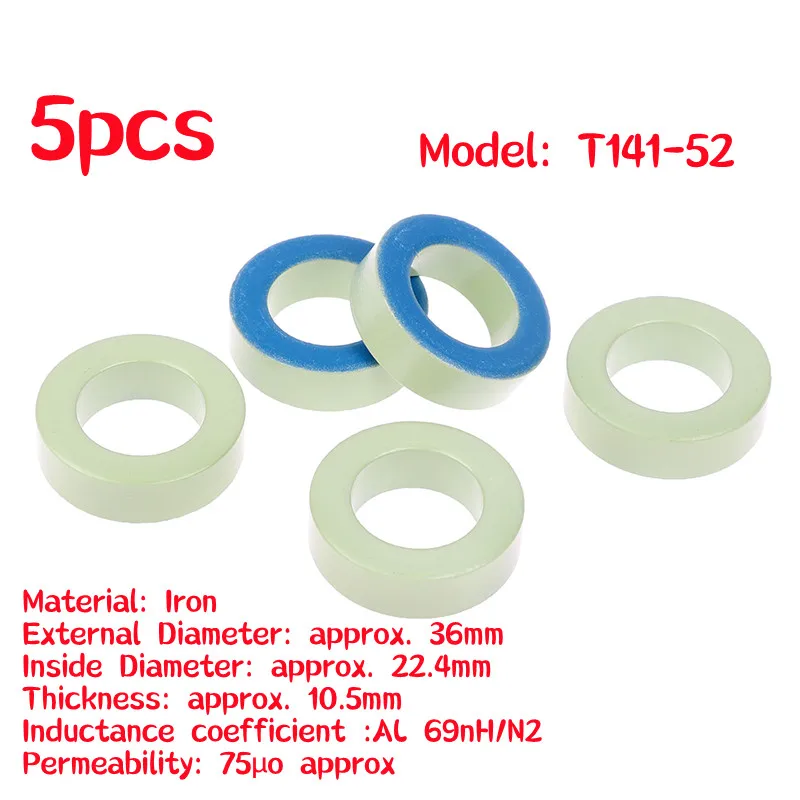 1/5Pcs T184-52/T94-52/T130-52 /T141-52 Iron Ferrite Toroid Cores Blue Green Ring For Inductors Iron Powder Core