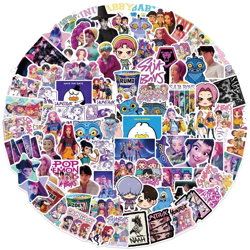 Immagine 3: 50/60/110PCS HUNTR/X SAjA Ragazzi K-POP DEMON HUNTERS Film RUMI Adesivi Telefono Chitarra Laptop Notebook Valigia Adesivo Impermeabile