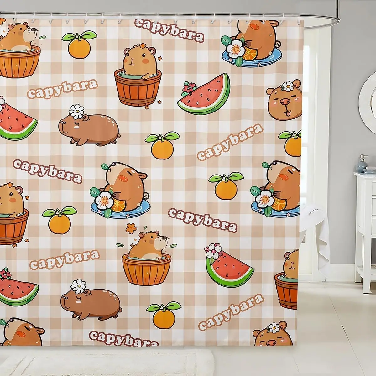 

Милая занавеска для душа с изображением капибары, детская занавеска для ванной с изображением капибары для мальчиков и девочек, аксессуары для ванной комнаты с изображением грызунов и животных