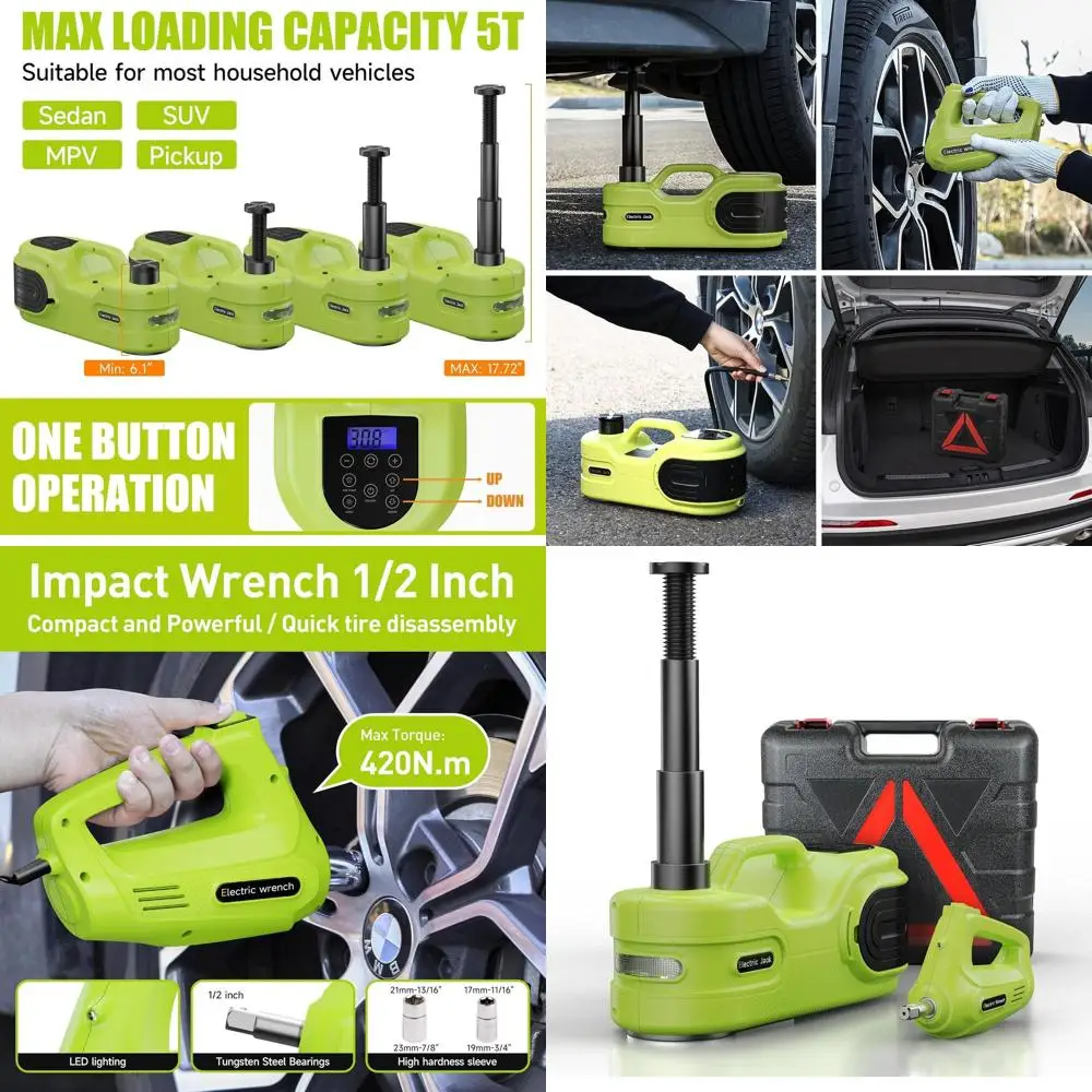 

12V Hydraulic 5T Electric Car Jack Kit with LCD Touch Screen, Air Pump, and Impact Wrench