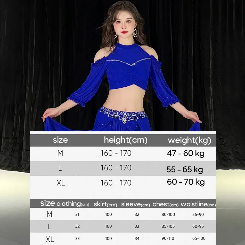 for Women 2 Pieces Set Belly Dance Costume Top + Skirt Mesh Stage Performance Practice Clothes Dance Outfit Clothings Suit