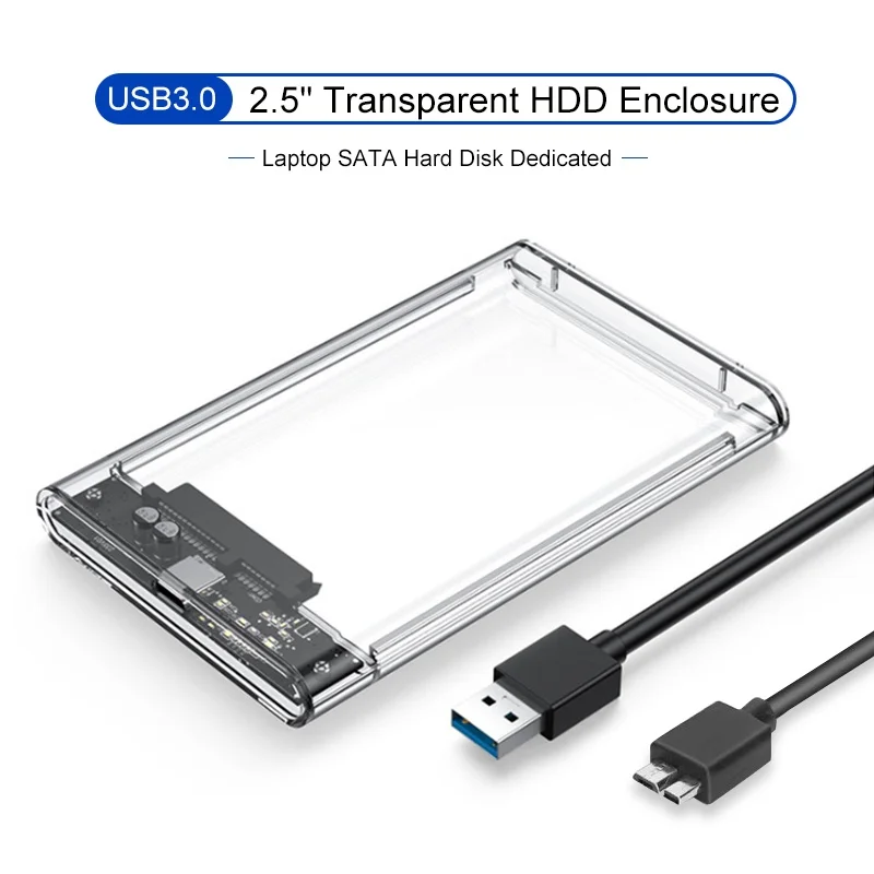Caja transparente HDD SSD de 2,5 pulgadas, USB 3,0 tipo C a SATA HDD, carcasa de 6Gbps Max USB C externa SATA HDD para PC y portátil