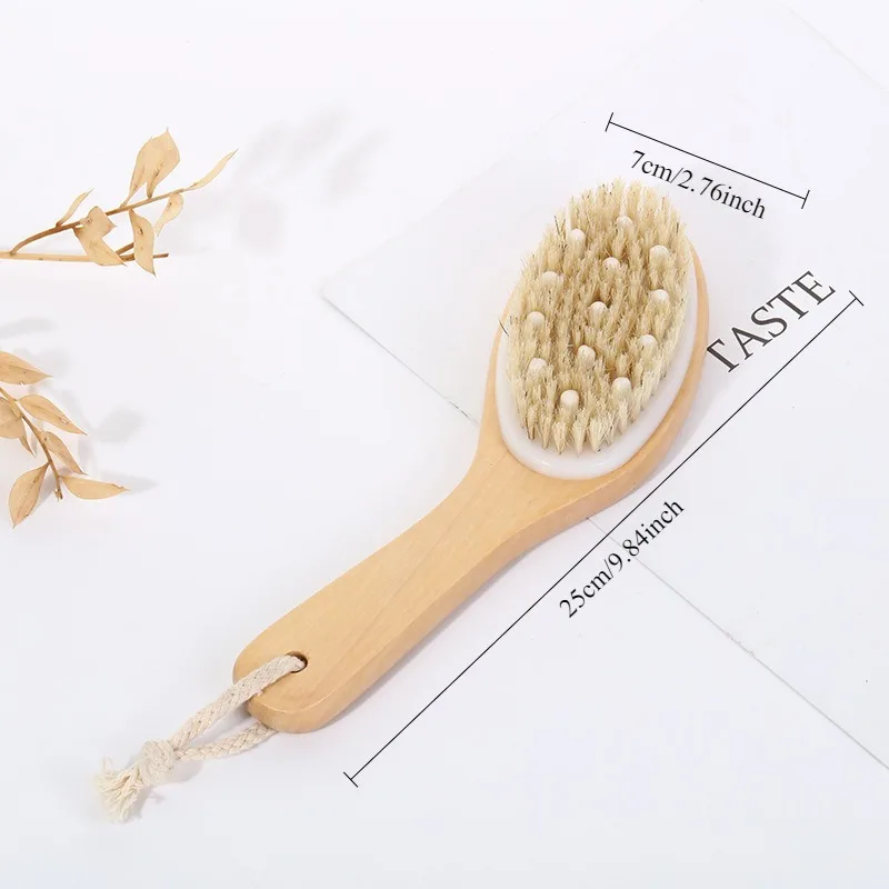 Nanzhu-cepillo de baño para frotar madera de cáñamo, pelo de cerdo, mango curvo, cepillo para piernas de pollo, masaje corporal, cepillo de baño de doble uso húmedo y húmedo