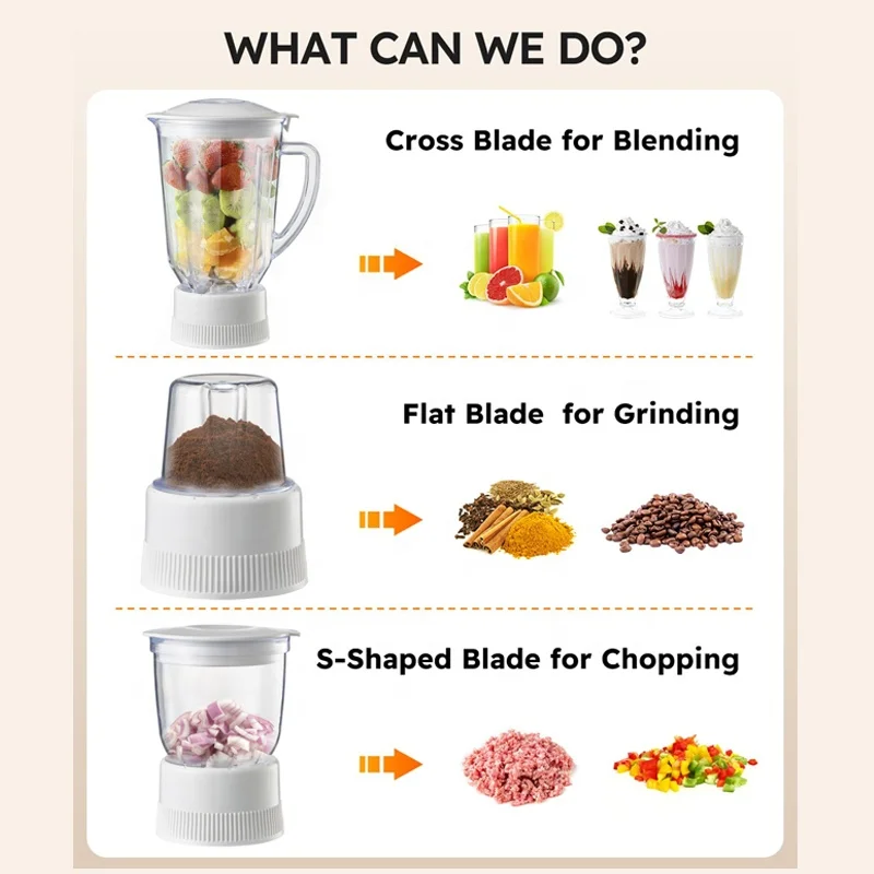 Hot Selling Electric Meat Chopper Smoothies Mixer Grinder Juicer Blender Machine 3 in 1 Food Processor for Home