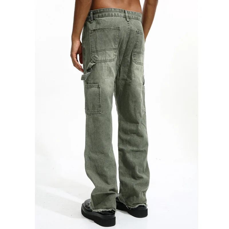 سراويل كاجوال متعددة الاستخدامات شبابية وعصرية للرجال مع فتحات وطيات، جينز فضفاض بأرجل مستقيمة #5