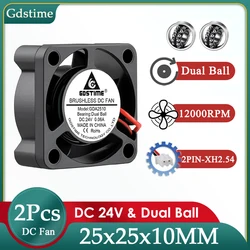 2pcs Gdstime Mini Axial Fan DC 24V 2Pin 25MMx10MM 2510 Dual Ball Bearing Brushless Cooler 25MM Cooling Fan for 3D Printer Parts