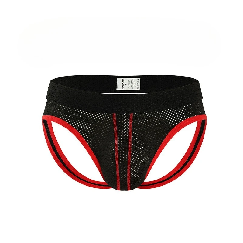 

Men's Mesh Jockstrap Low Rise Breathable Open Back Underwear Sexy Contrast Trim Bikini Thong Youth U Convex Pouch Udnerpants